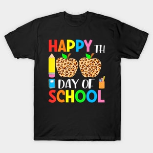 100 Days Of School Leopard Print Teacher And Student T-Shirt